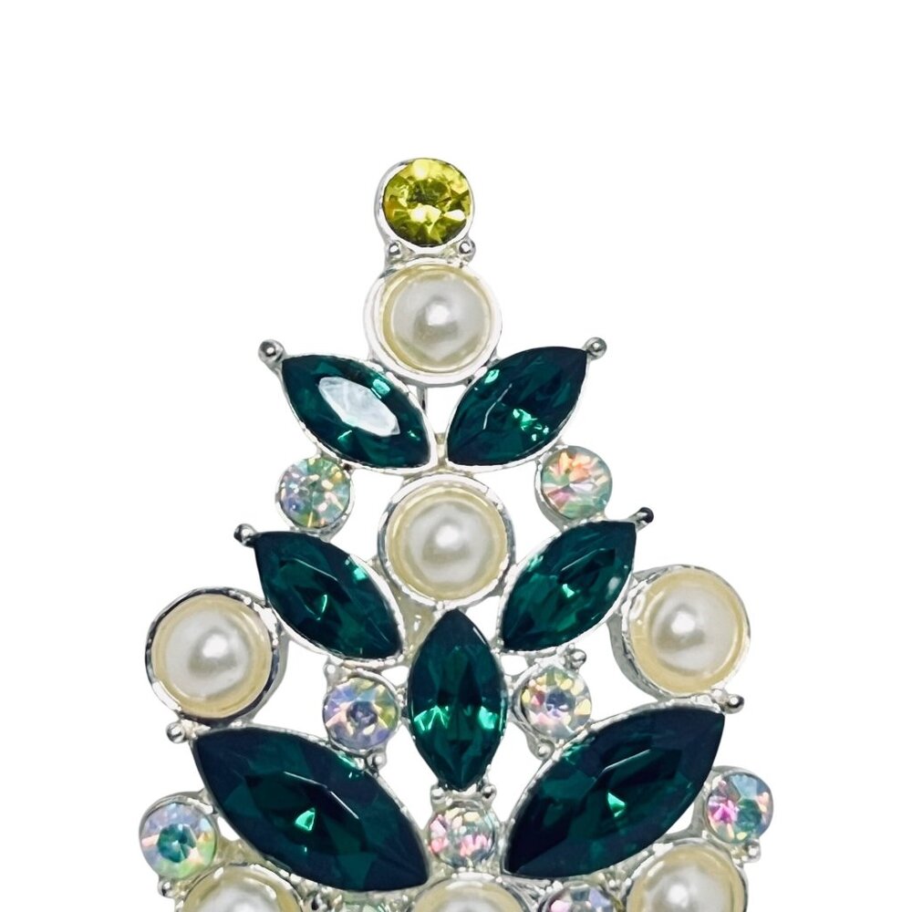 Avon Silver Tone Faux Pearl And Rhinestone Christmas Tree Brooch (6173) - Picture 2 of 5